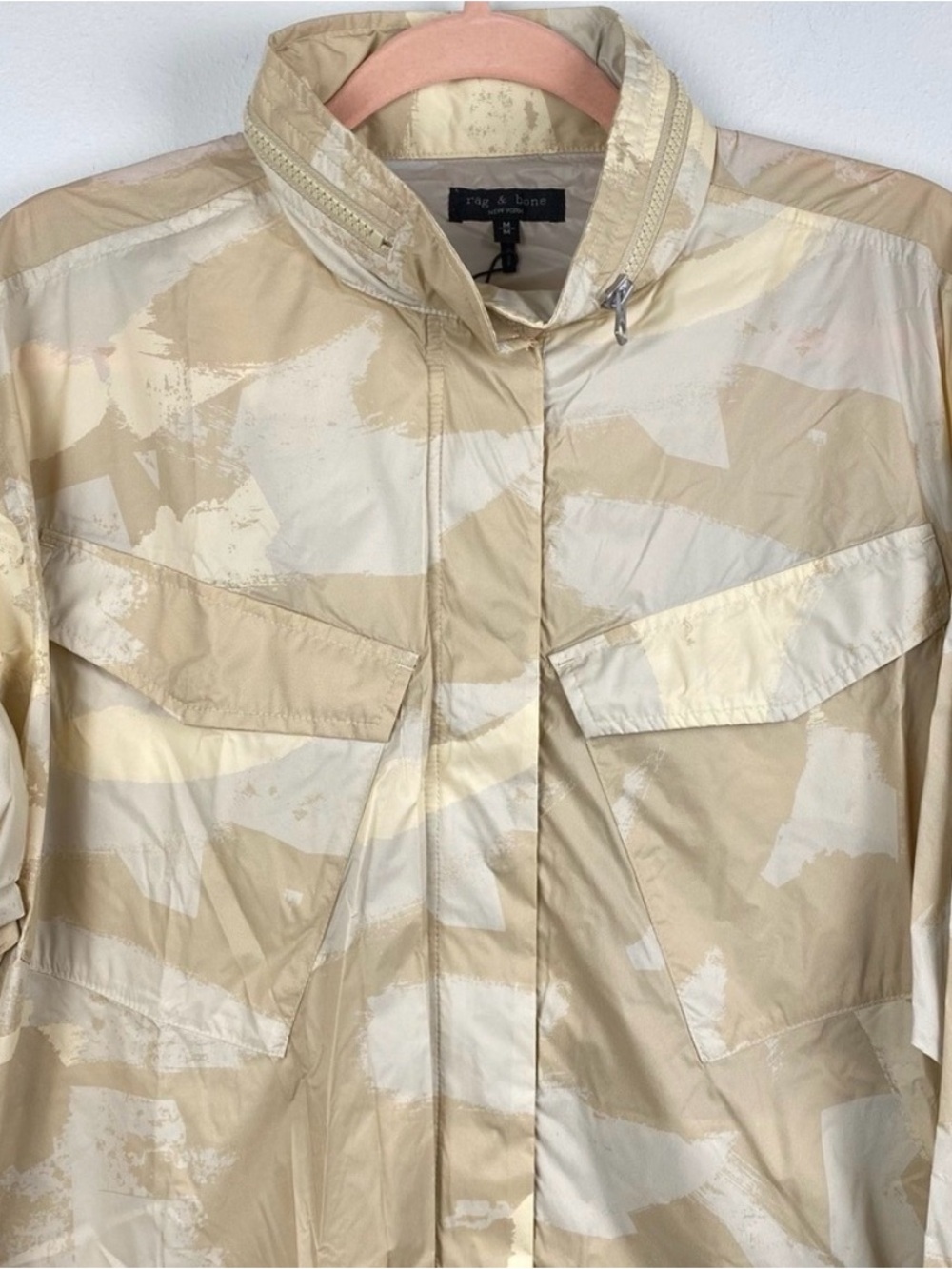 NWT Rag & Bone Beige Camo Hooded Utility Windbreaker Jacket Medium - Picture 6 of 9